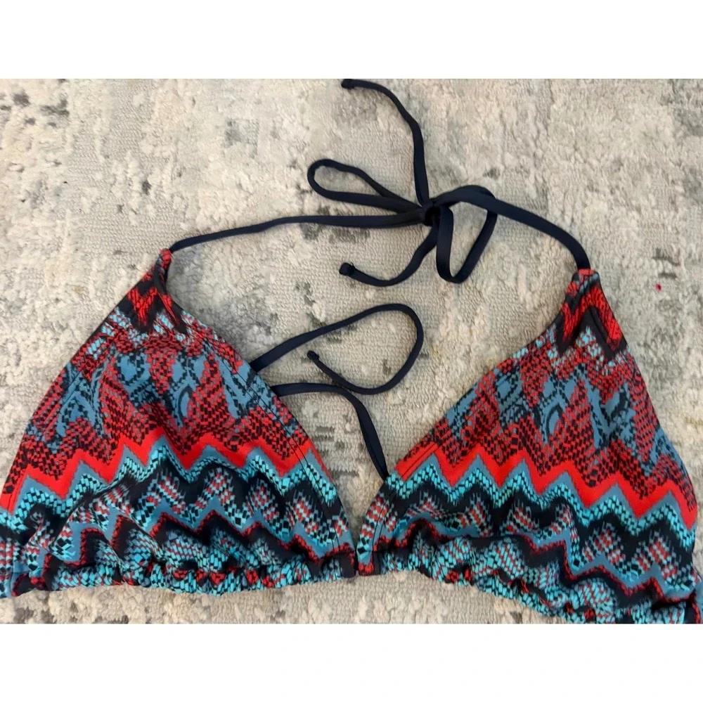Mossimo Womens Large Triangle Bikini Top Geometric Chevron Red Teal Navy Blue